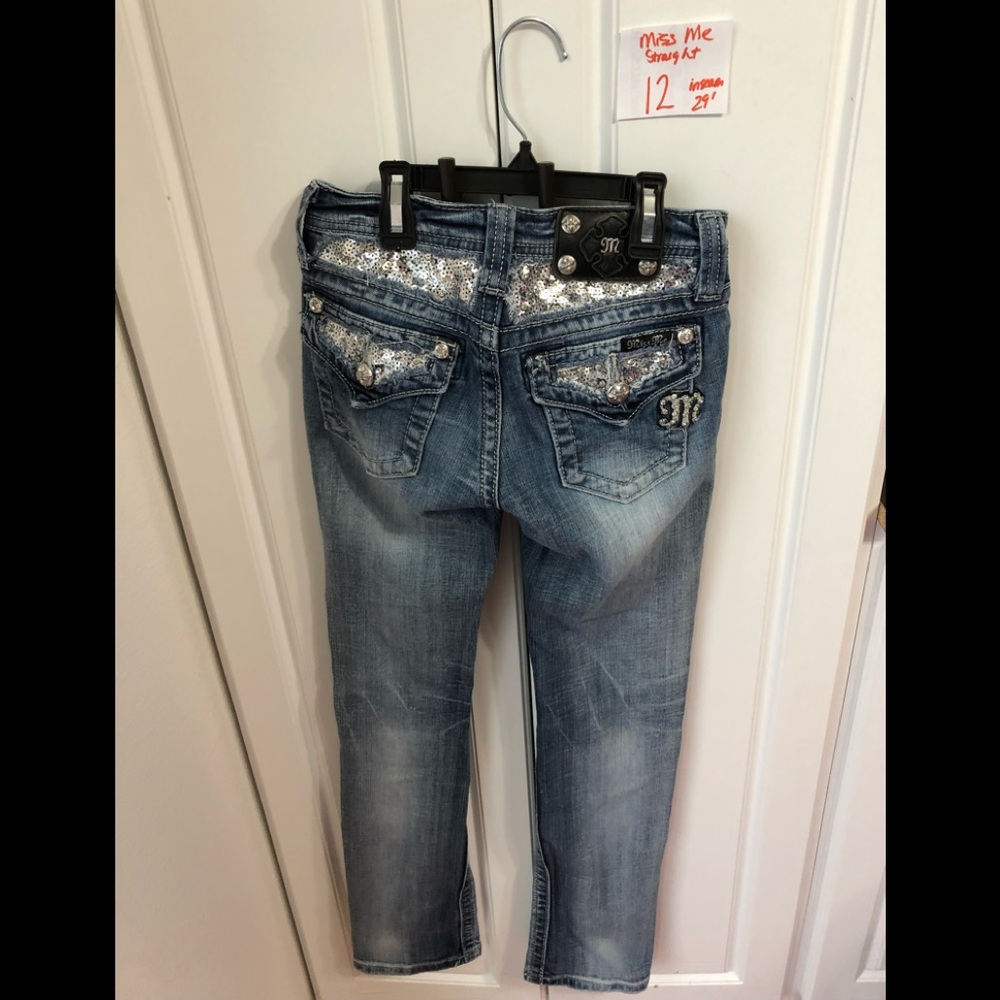 Miss Me straight leg jeans size 12 with bling girl - Picture 1 of 3
